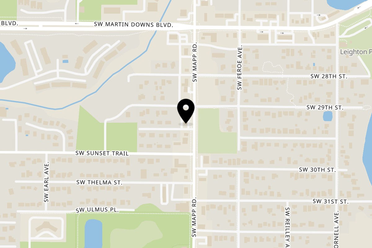 Map showing the location of Palm City Pizza on 2946 SW Mapp Rd in Palm City
